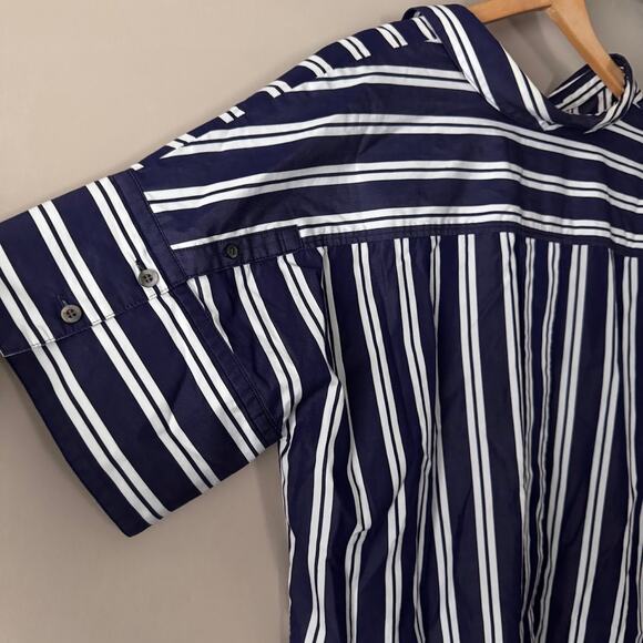 Le Phil Thomas Mason Button Front Blue White Striped Short Sleeve Blouse Japan - Picture 8 of 9